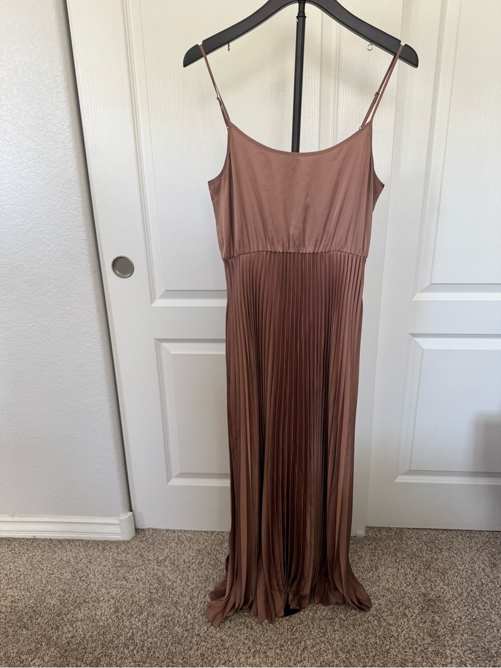 AllSaints Mauve Brown Pleated Slip Maxi Dress